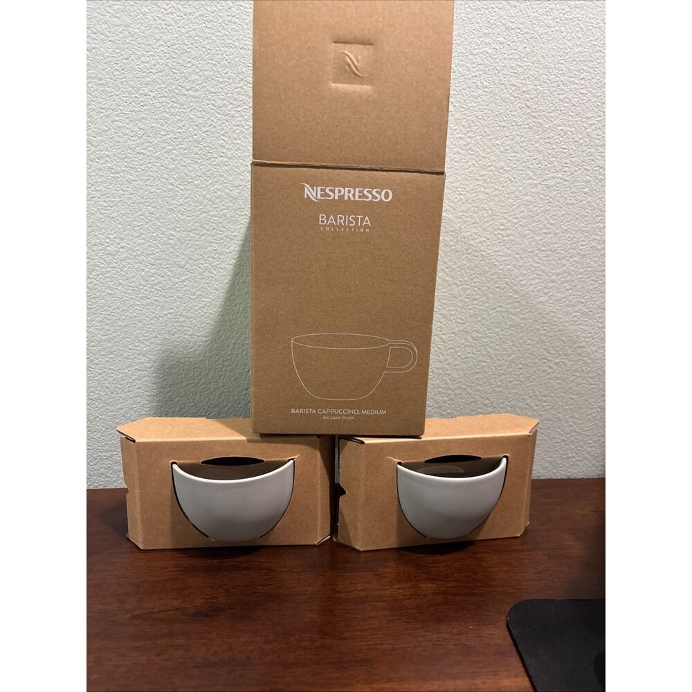 Nespresso Set of 2 Cappuccino Cups- Matte White Modern Stoneware NIB
